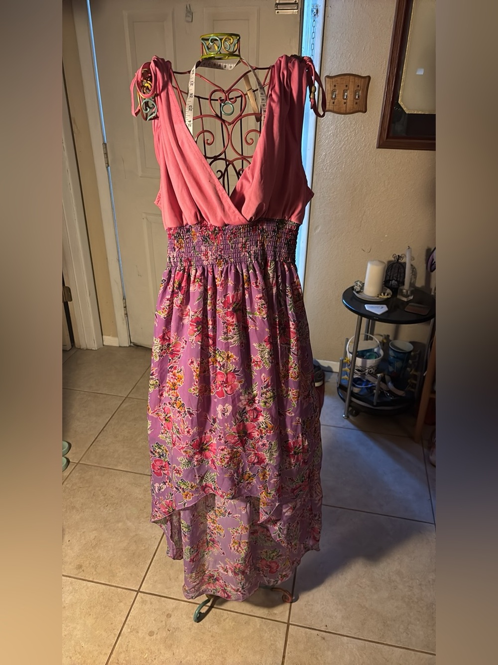 She's Cool Pink & Lavender High-Low Floral Sundress
